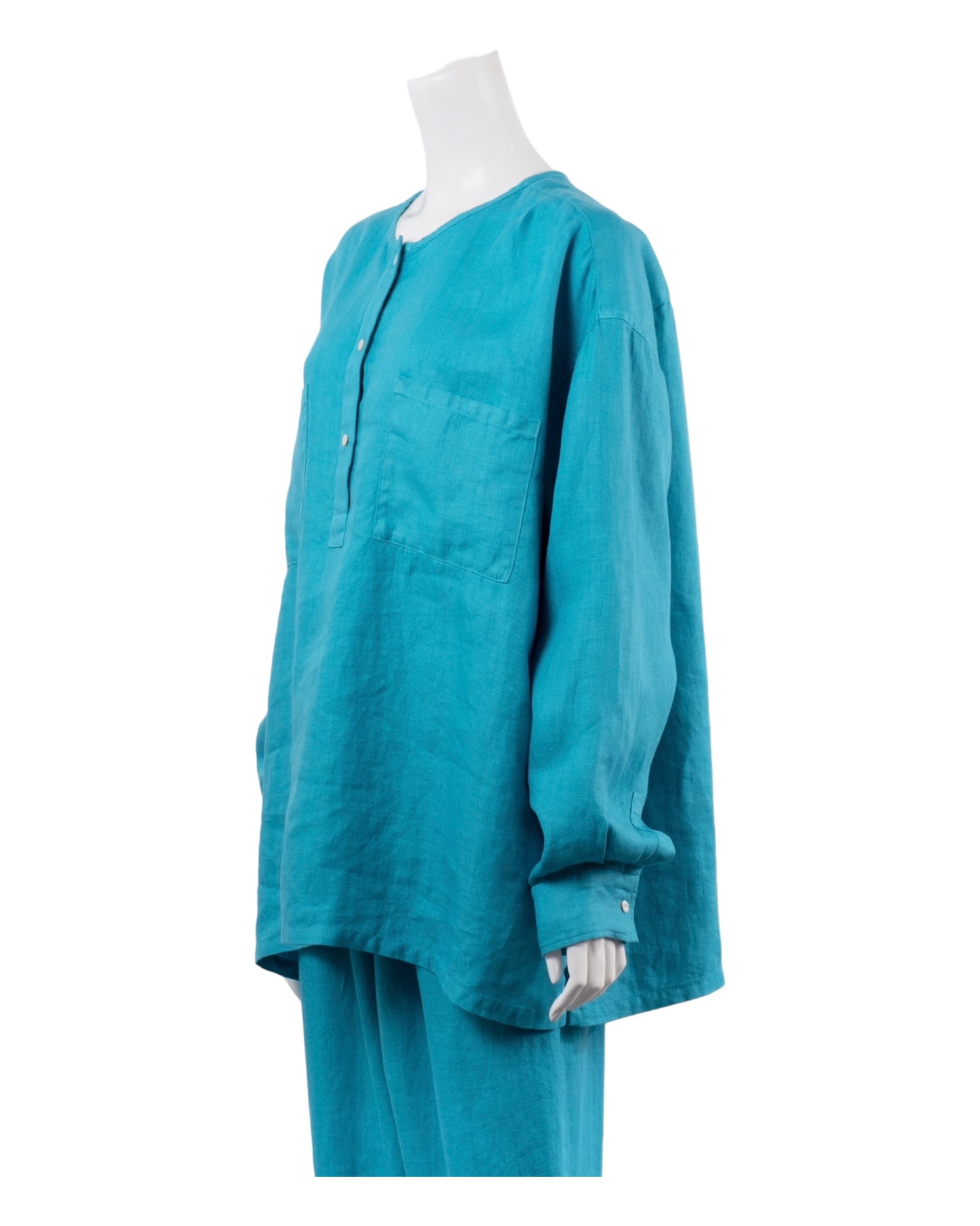 French Linen Pull Over Blouse #Blue