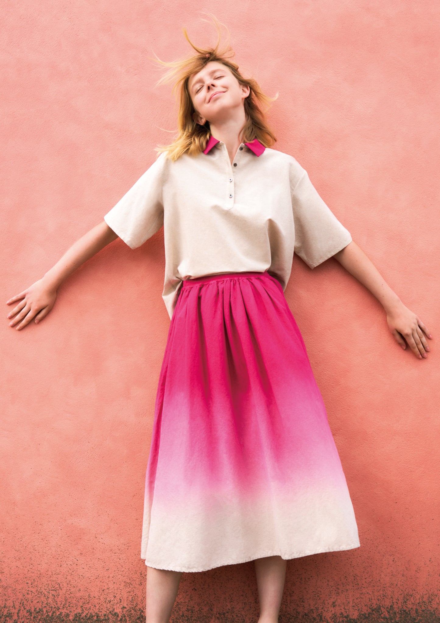 Organic Cotton × Linen Gradation Skirt #Pink