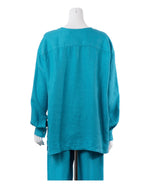 French Linen Pull Over Blouse #Blue