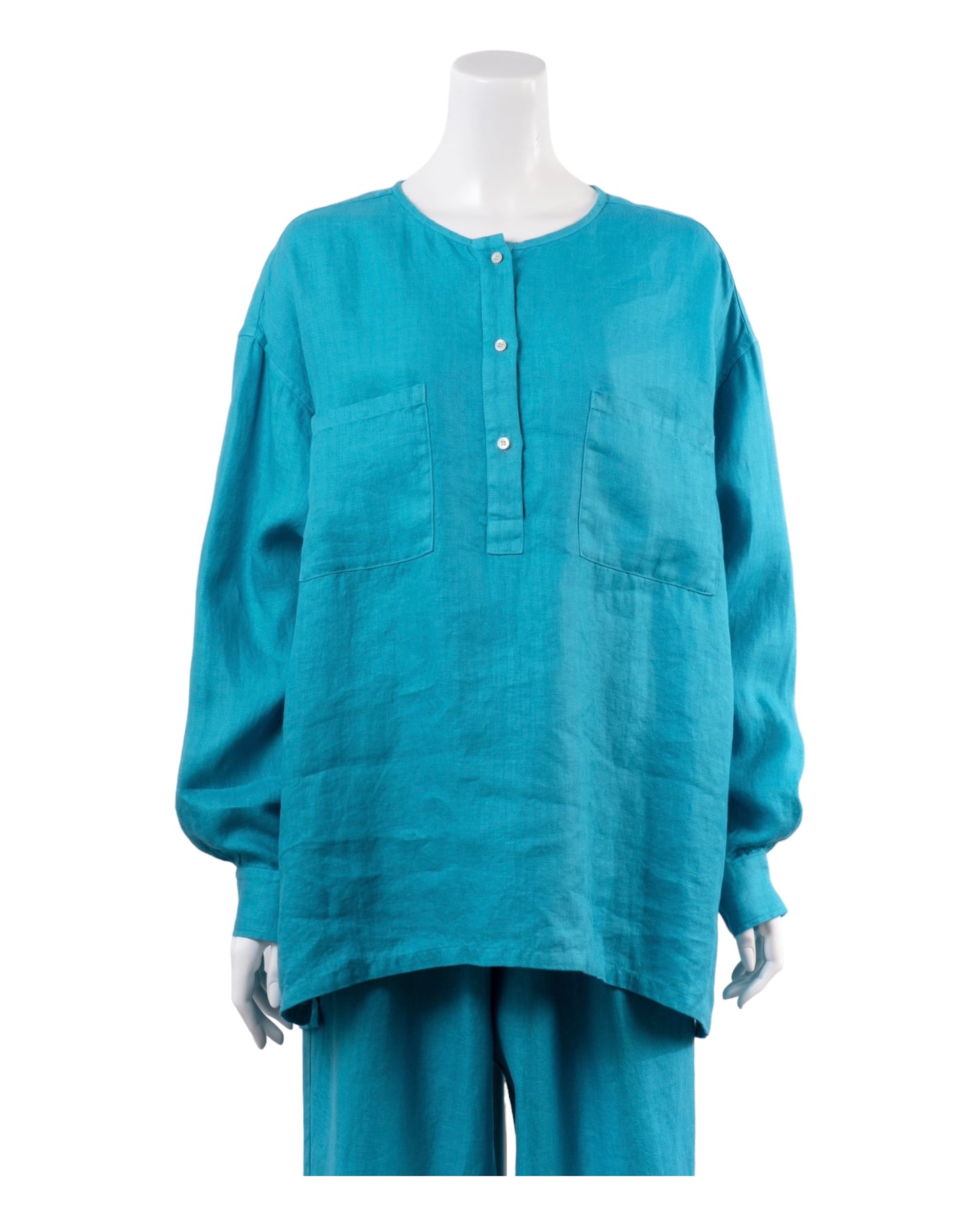 French Linen Pull Over Blouse #Blue