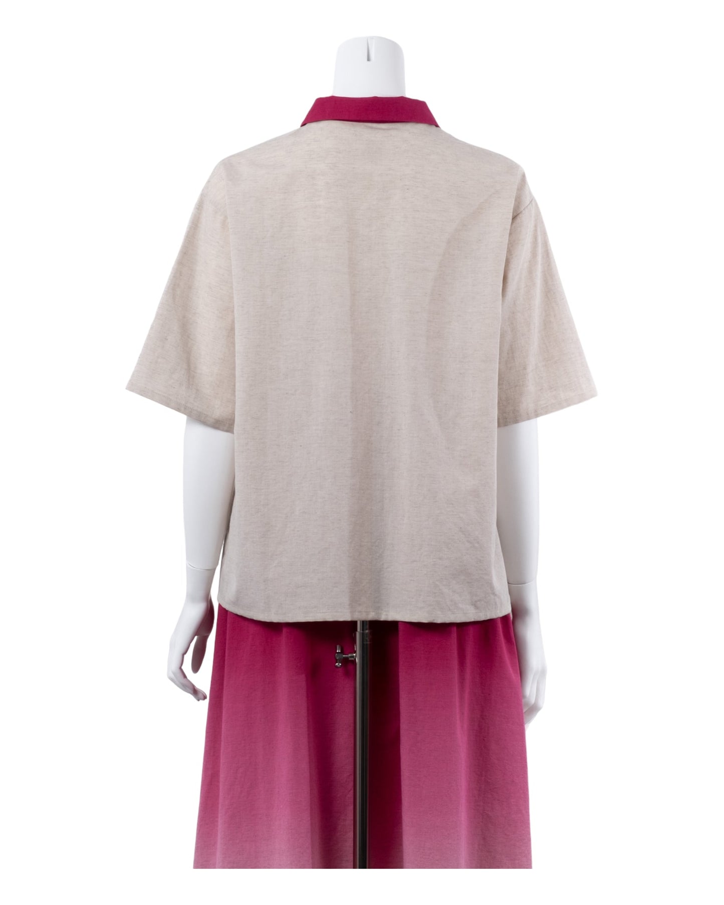 Organic Cotton × Linen Half Sleeve Shirt #Pink